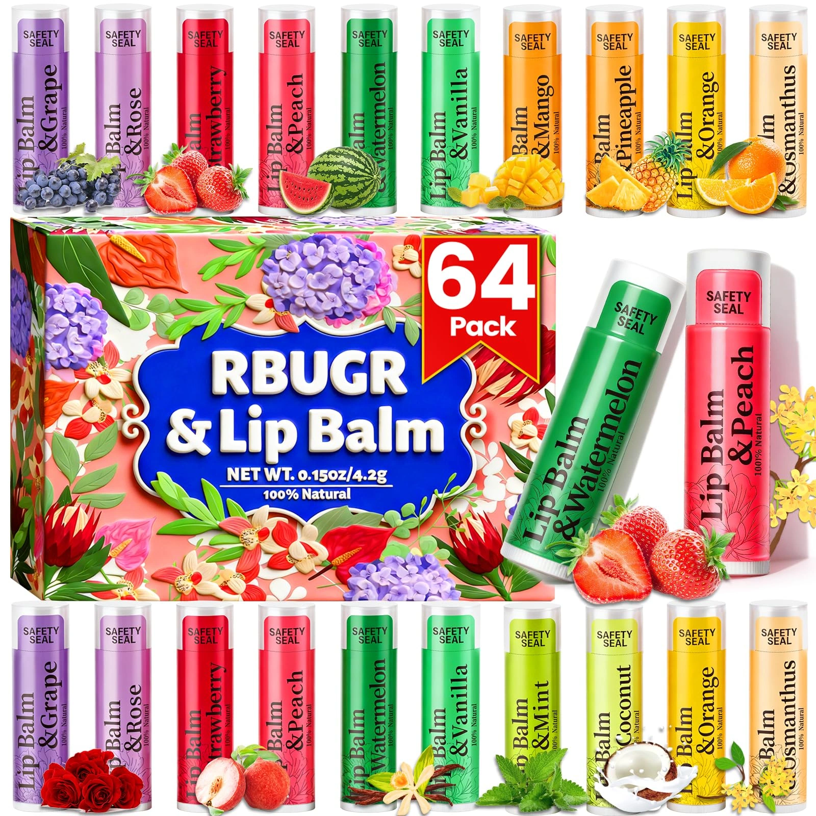12-Flavor Lip Balm · 64 Pack