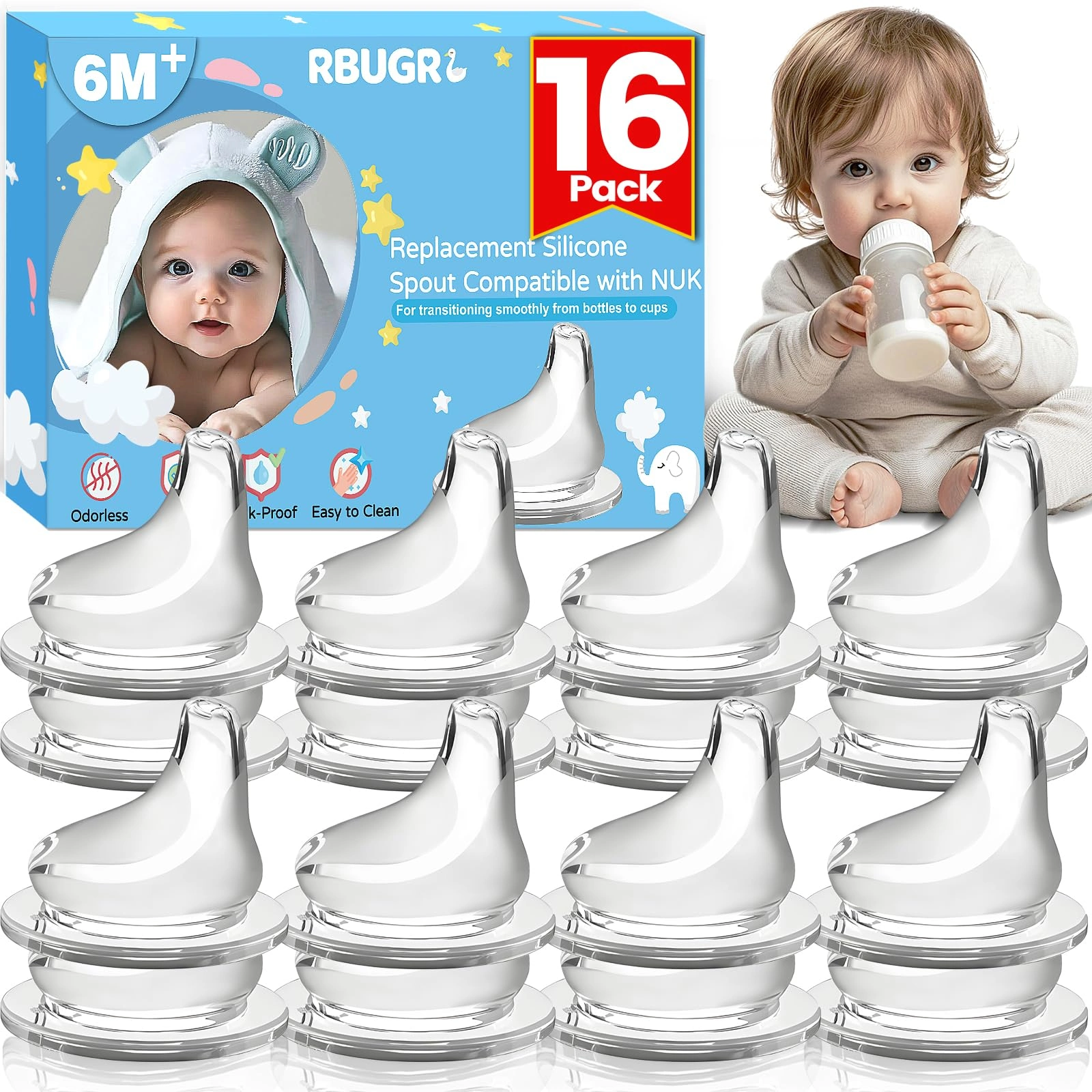 Silicone Cup Spouts · 16 Pack